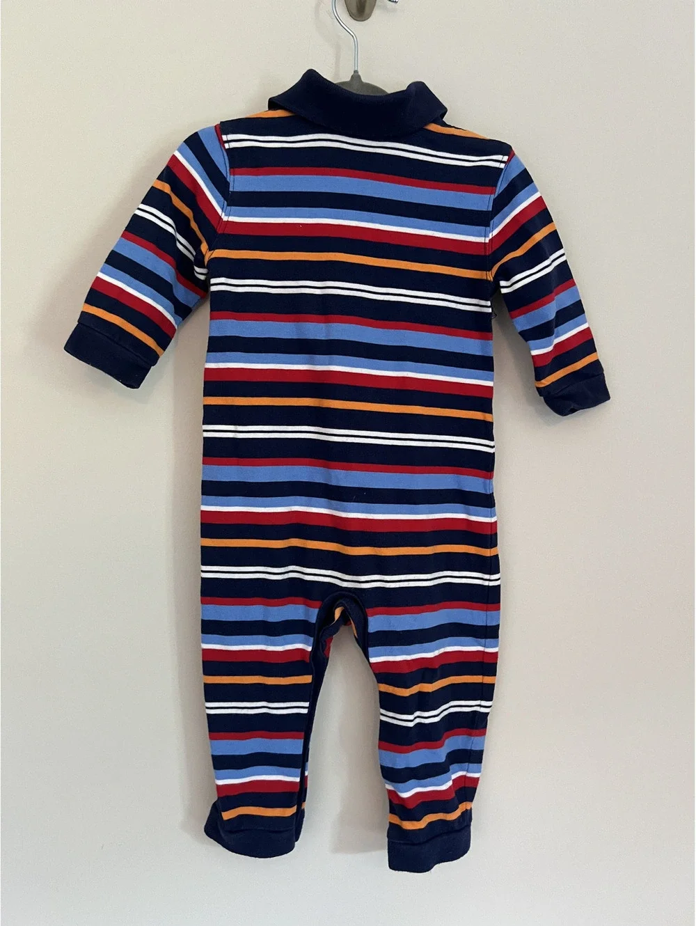 Vintage Boys Starting Out Navy Stripe Long Sleeve Jumpsuit